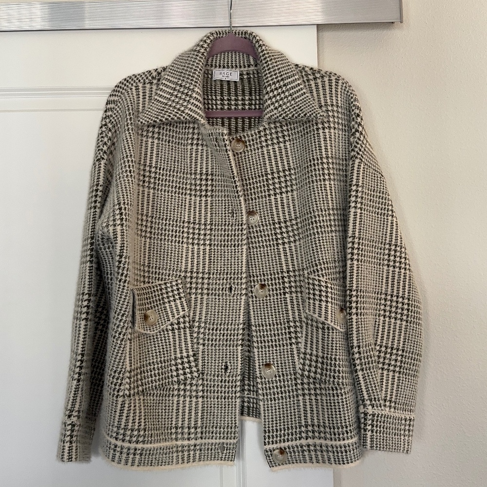 Sage the Label Plaid Sweater Jacket - Medium - Green Plaid